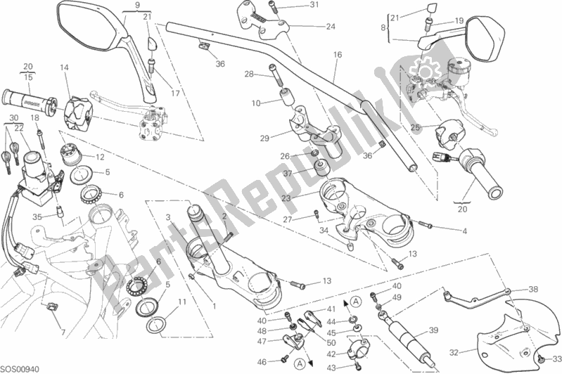 Tutte le parti per il Manubrio del Ducati Multistrada 1200 Enduro PRO USA 2018